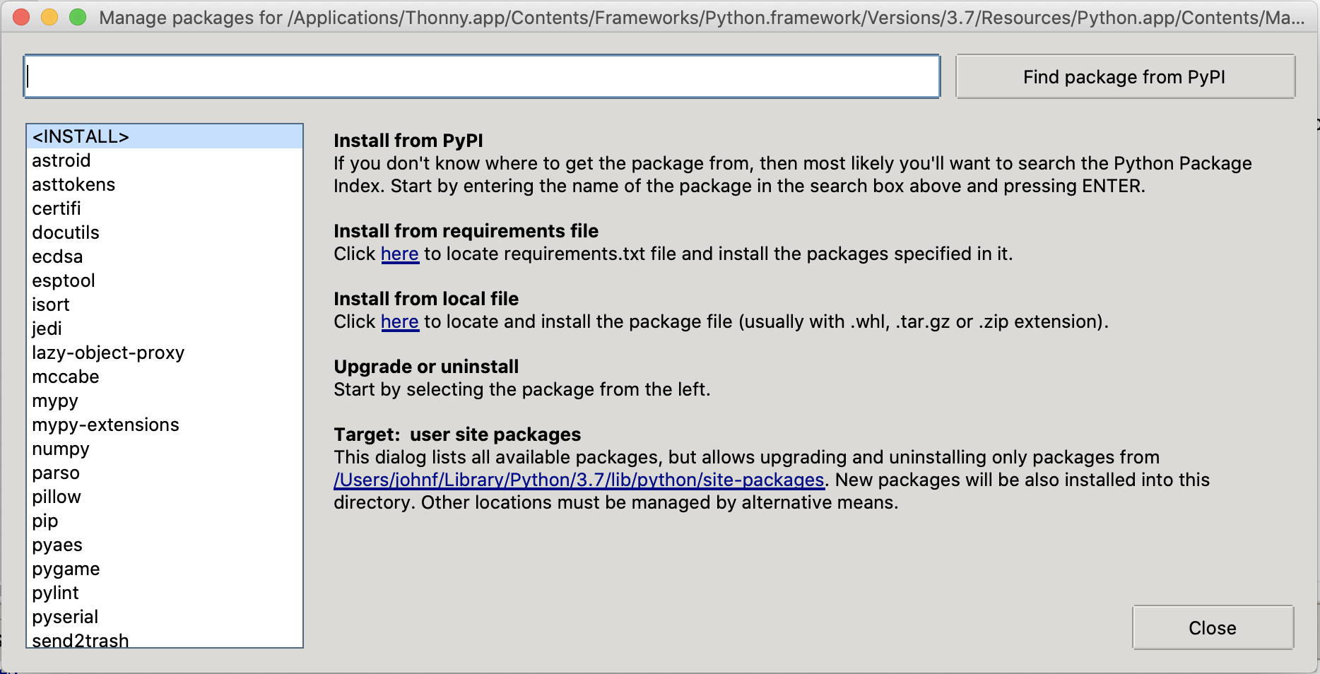 Thonny Manage Packages